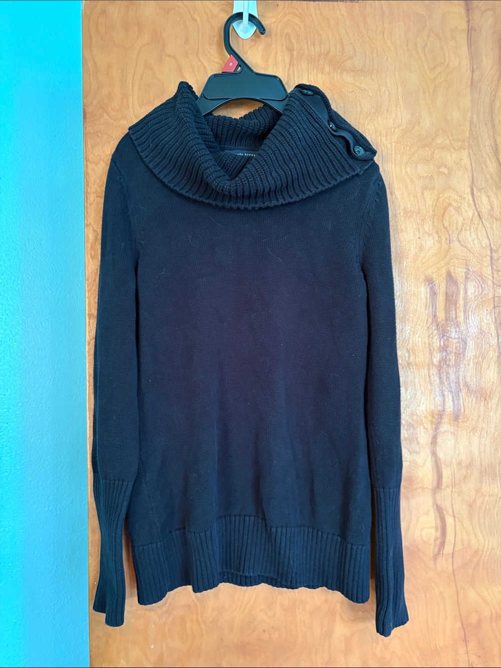 Banana Republic Black Cowl Neck Button-Shoulder Sweater